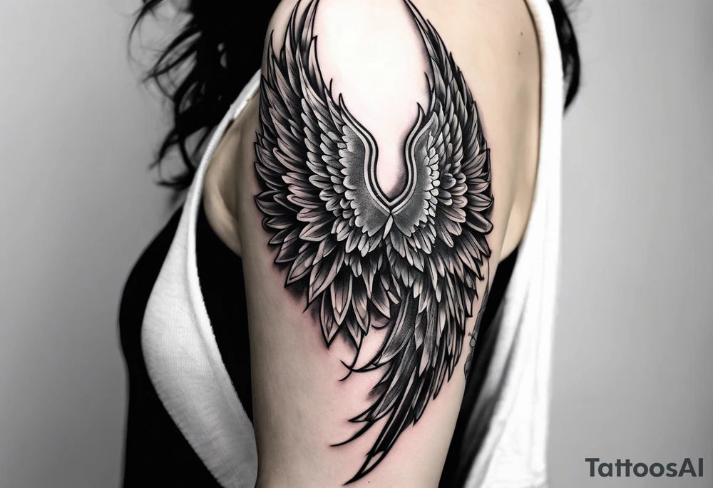 One angel wing and the Name Leah written under in gothic letters. tattoo idea
