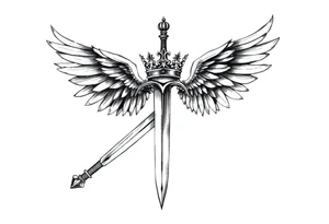 A sword with wings on the handle and a crown over the sword tattoo idea