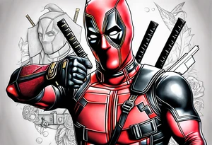 Deadpool realistic with Golden pistol tattoo idea