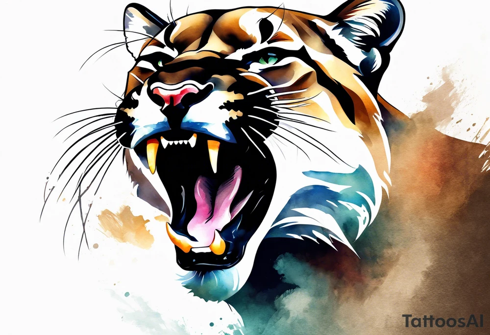 mountain lion growling or roaring tattoo idea
