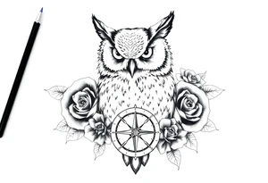an owl,compass,roses, tattoo idea