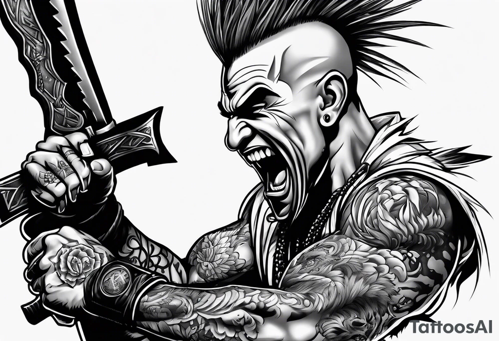a mad mohawk axeman trying to attack you tattoo idea
