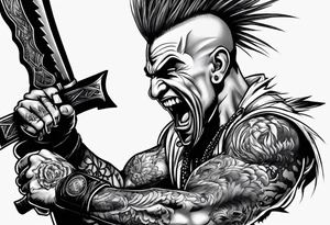a mad mohawk axeman trying to attack you tattoo idea
