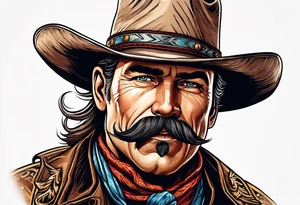 Old west Cowboy with handlebar mustache tattoo idea