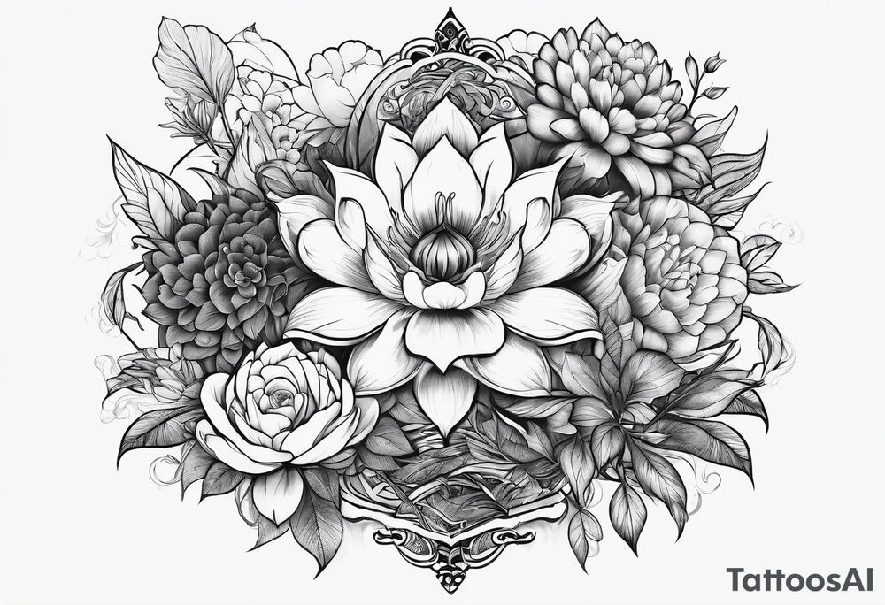 Tranquil garden surrounded by words tattoo idea