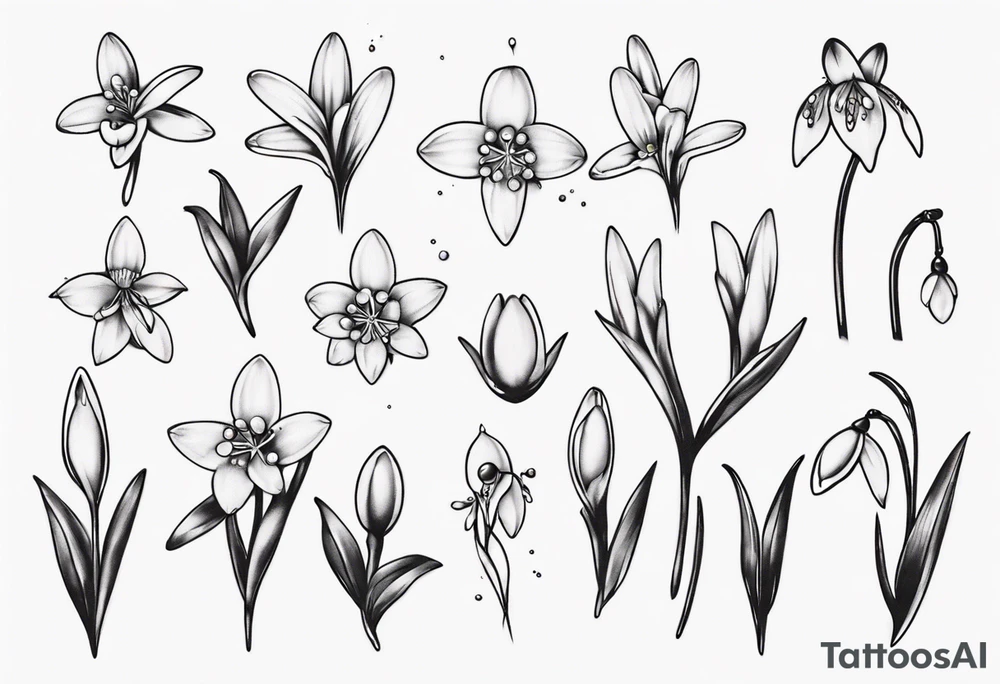 Snowdrop and jewels tattoo idea