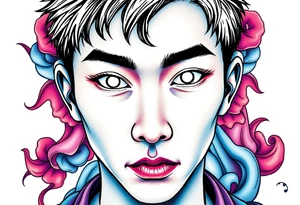 Handsome Asian young guy with white eyes tattoo idea