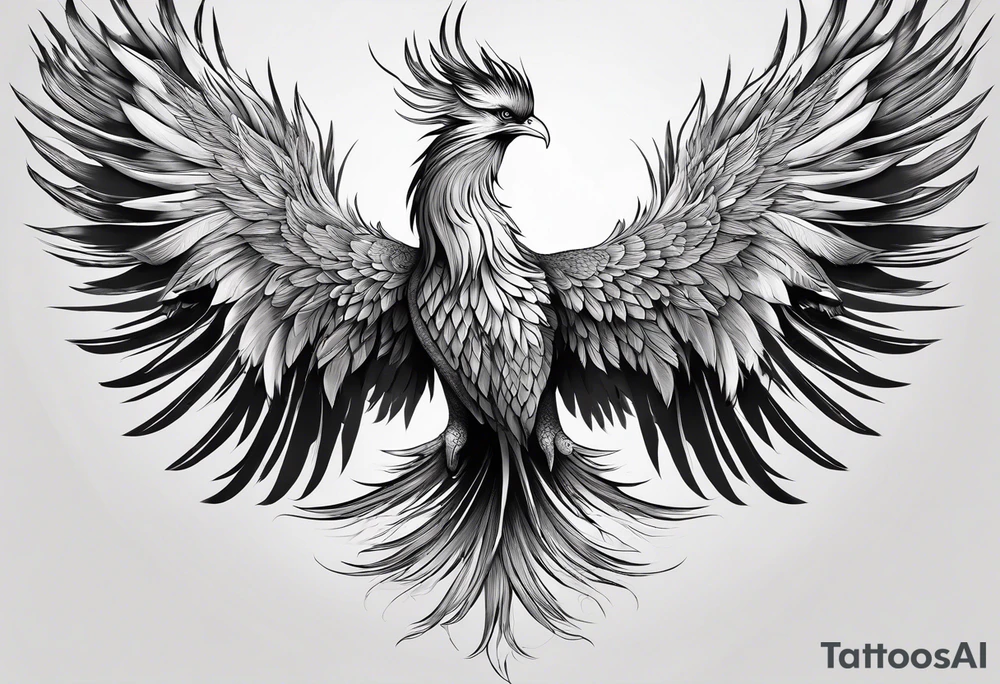 asian elegant long feathered phoenix
with a long neck, with short wings, majestic tattoo idea