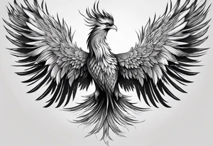 asian elegant long feathered phoenix
with a long neck, with short wings, majestic tattoo idea