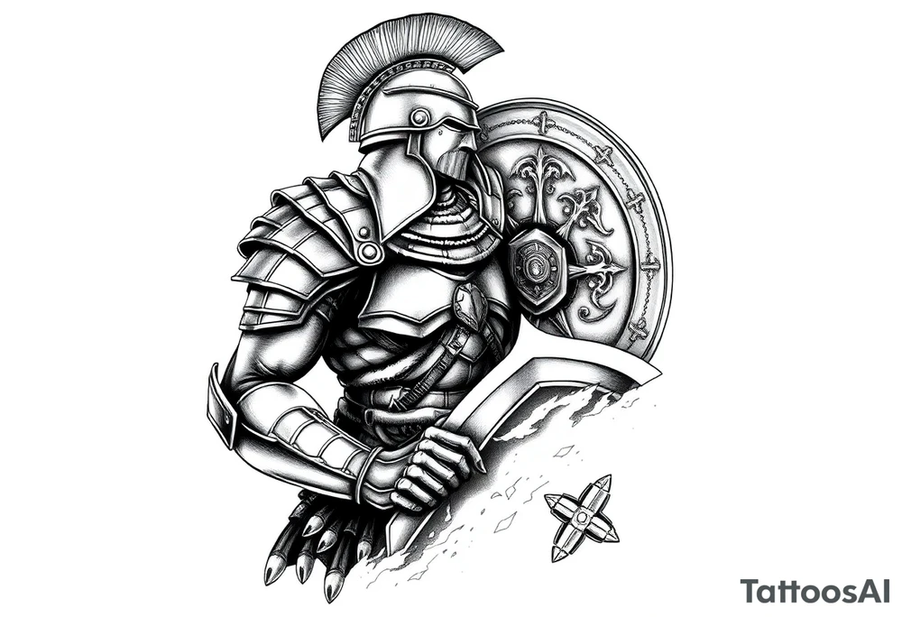 Armored Roman Soldier with shield tattoo idea