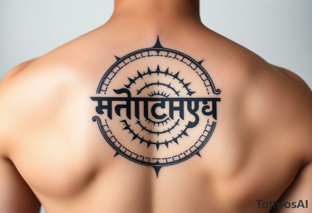 Create a tattoo that writes the Hindi word "Anichya" with A circle or spiral, which represents the cyclical nature of life and death tattoo idea