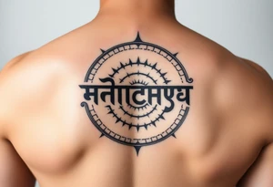 Create a tattoo that writes the Hindi word "Anichya" with A circle or spiral, which represents the cyclical nature of life and death tattoo idea