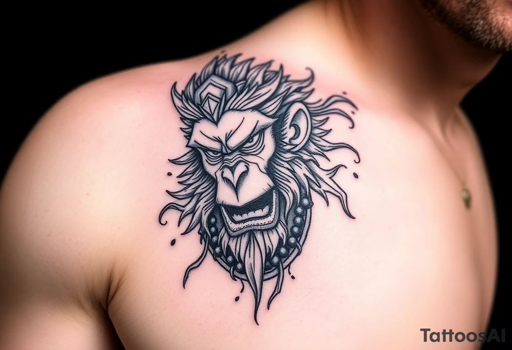 powerful majestic monkey king son wukong as monkey d luffy tattoo idea