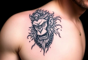 powerful majestic monkey king son wukong as monkey d luffy tattoo idea