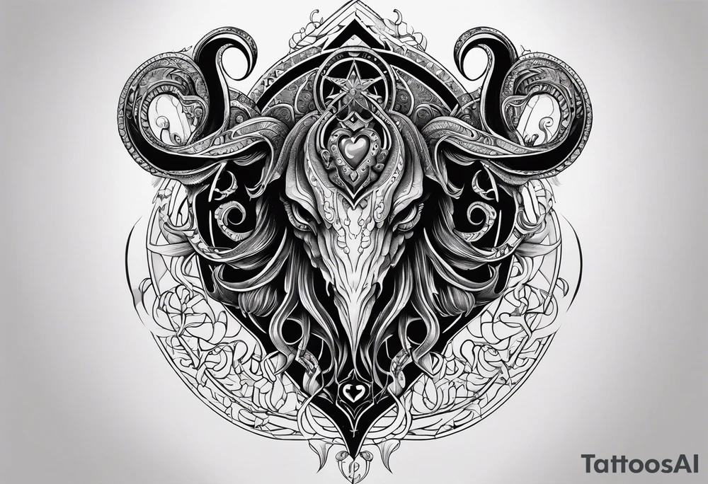 Long tattoo for arm. Lovecraftian creature, protecting a heart. Ctulhu. tattoo idea