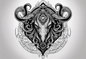 Long tattoo for arm. Lovecraftian creature, protecting a heart. Ctulhu. tattoo idea