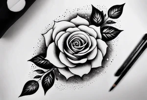 Tesseract with clouds small roses and stars around it tattoo idea