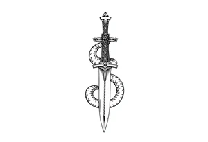mystical snake coiled around an ancient dagger with jeweled hilt tattoo idea