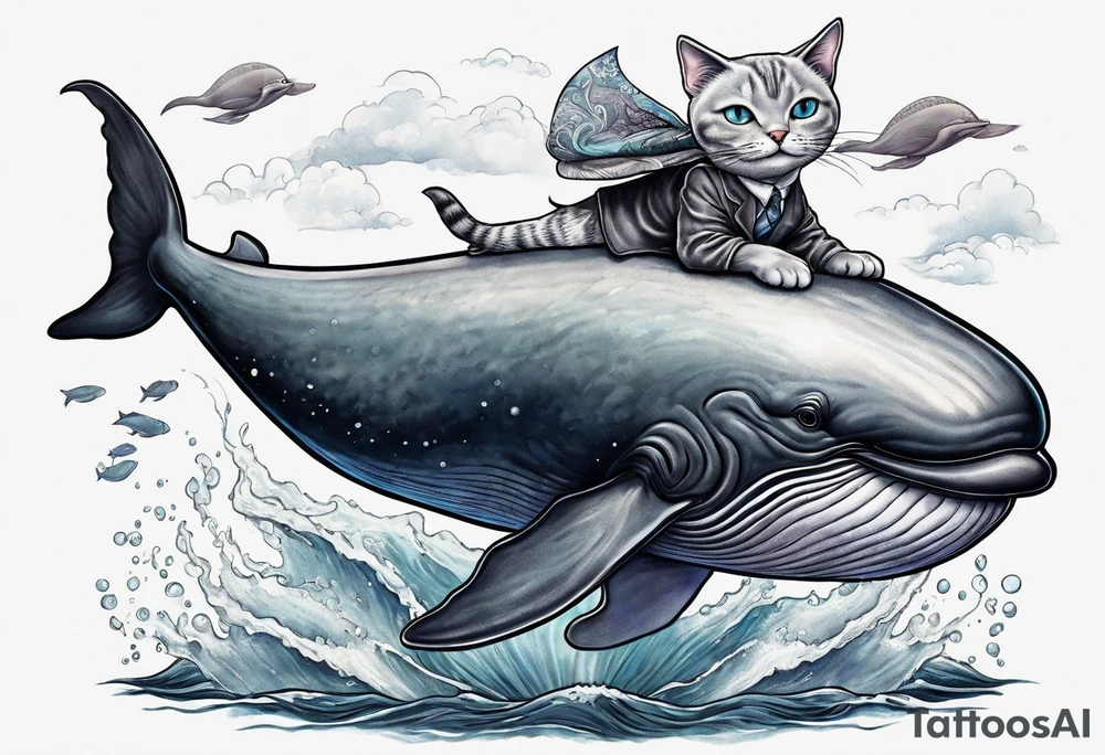 hairless cat riding a whale tattoo idea