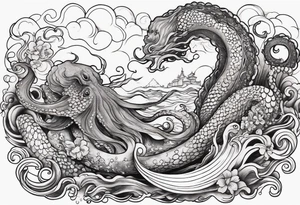 Giant octopus and mermaid frolicking in the sea tattoo idea