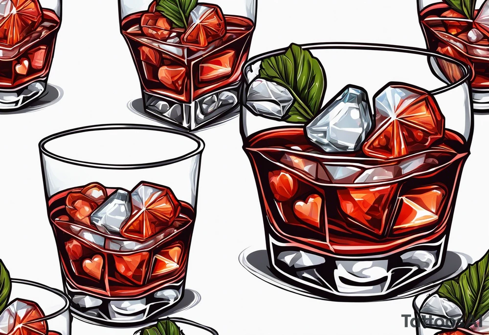 Negroni with ice cubes shaped like heart in it tattoo idea