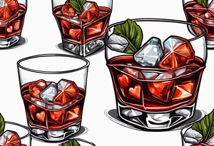 Negroni with ice cubes shaped like heart in it tattoo idea