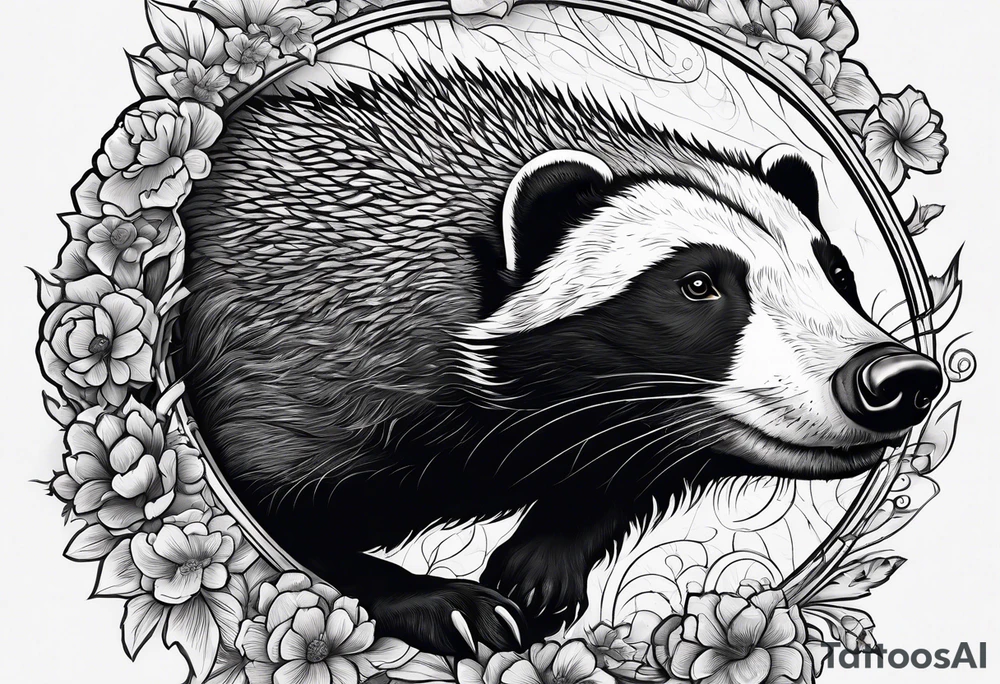 honey badger climbing from down below, claws, gentle face tattoo idea