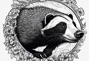 honey badger climbing from down below, claws, gentle face tattoo idea