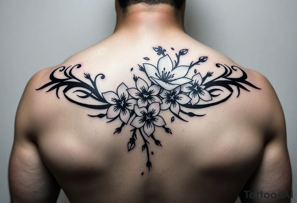 delicate cherry blossoms swirling in spring breeze with petals tattoo idea