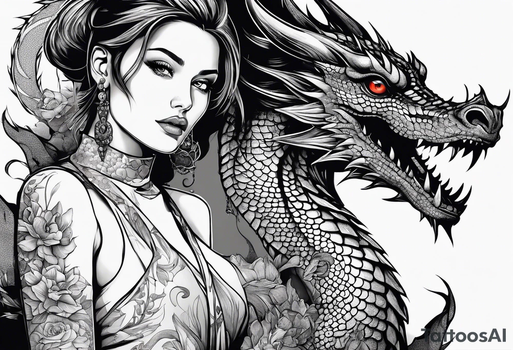 a girl and a dragon tattoo idea