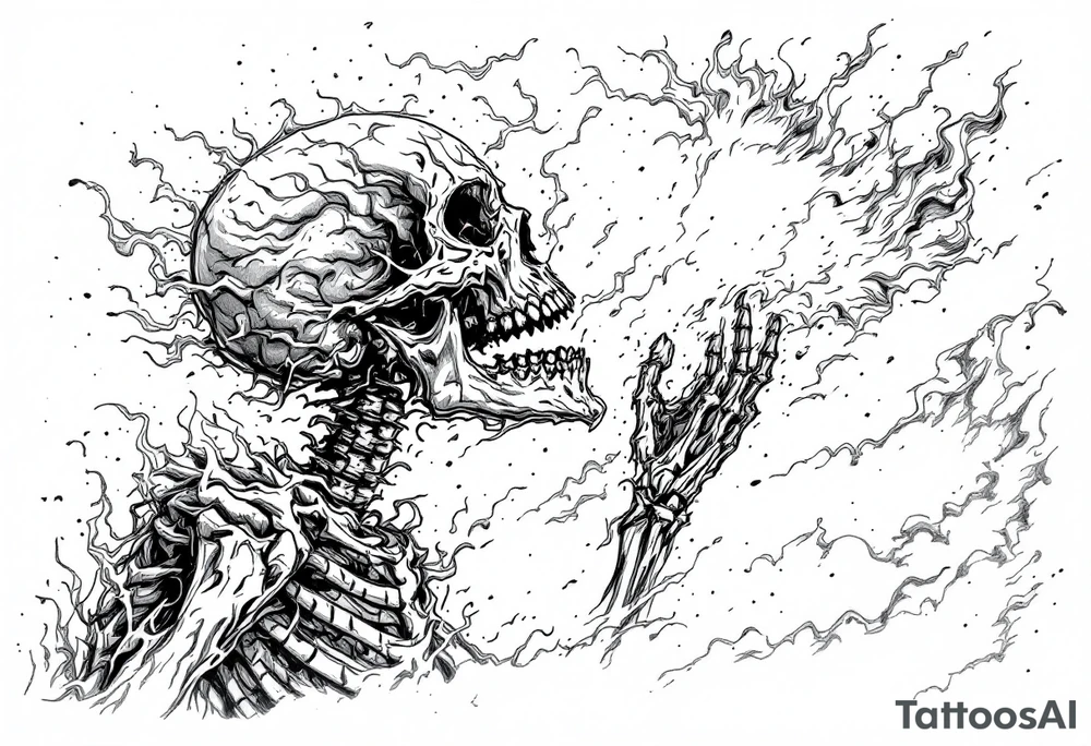 Hell flaming  skeleton trying to reach up to heaven tattoo idea