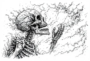 Hell flaming  skeleton trying to reach up to heaven tattoo idea