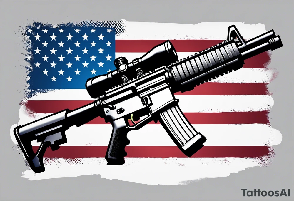 American flag with a machine gun in front of it tattoo idea