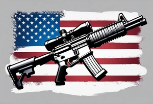American flag with a machine gun in front of it tattoo idea