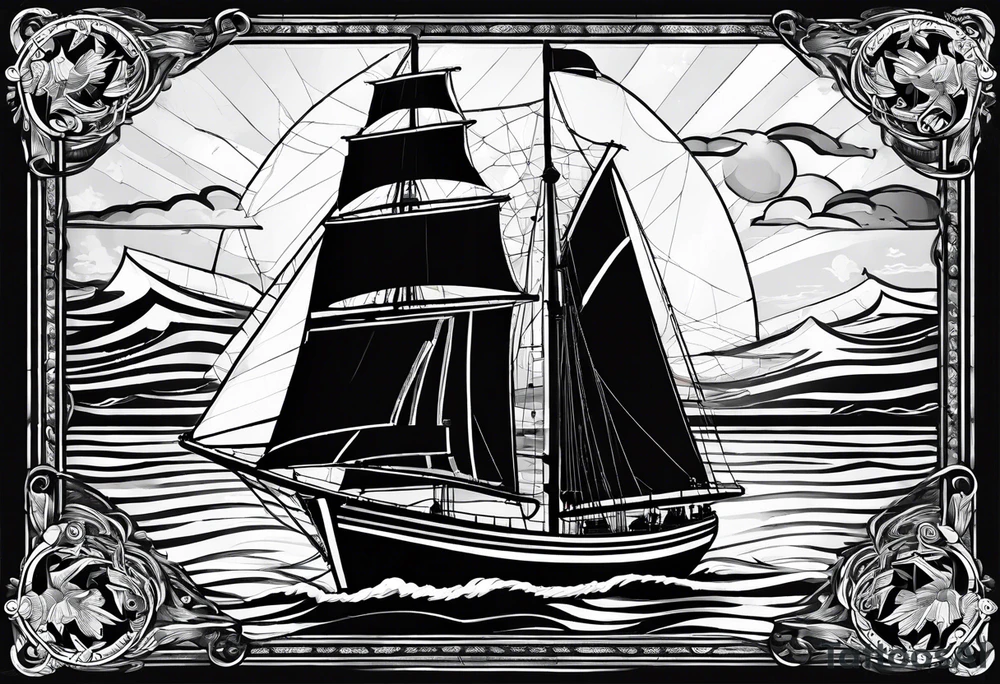 sailboat sail patched in such a way that it resembles a maritime lighthouse. tattoo idea
