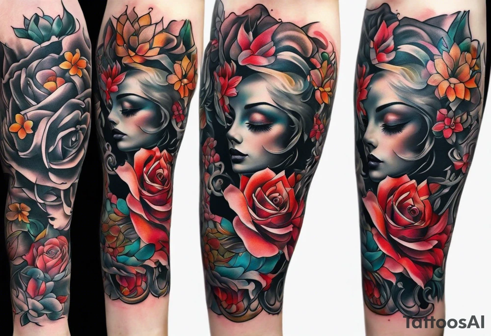 Full leg tattoo sleeve square tattoo idea