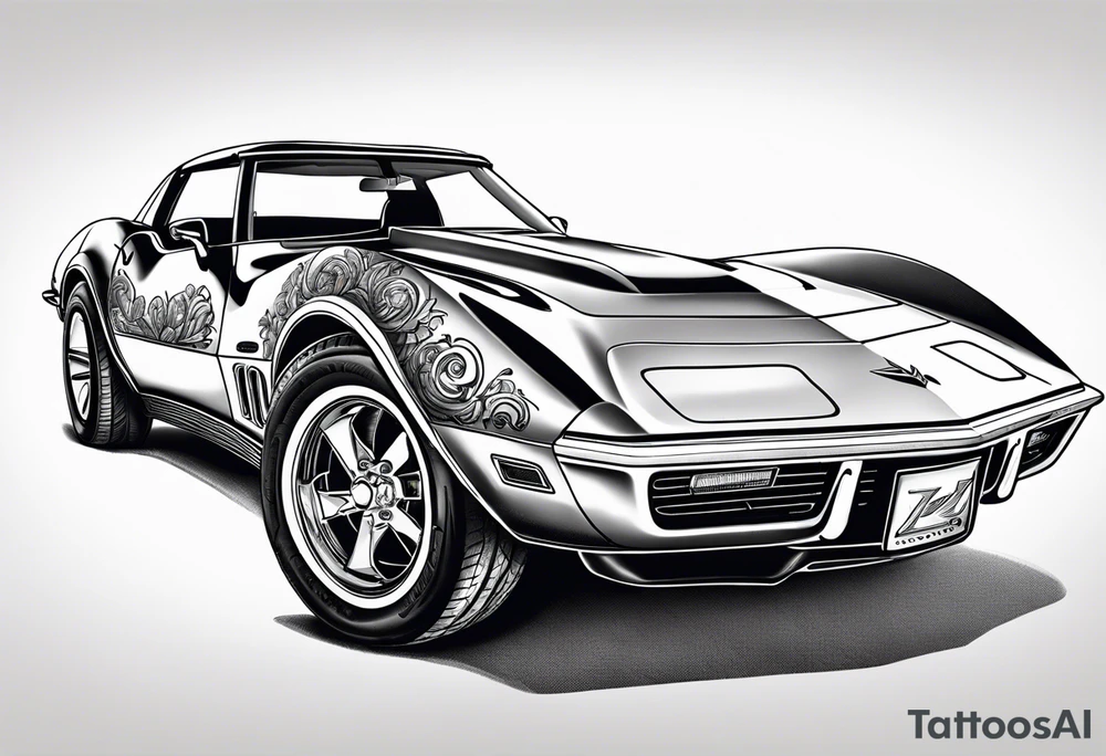 Skeleton driving a 1976 Corvette tattoo idea