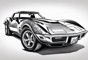 Skeleton driving a 1976 Corvette tattoo idea