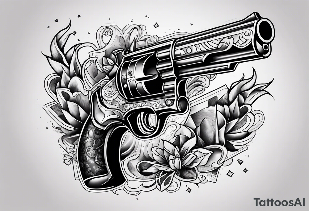 letters savage with money an gun smoke tattoo idea