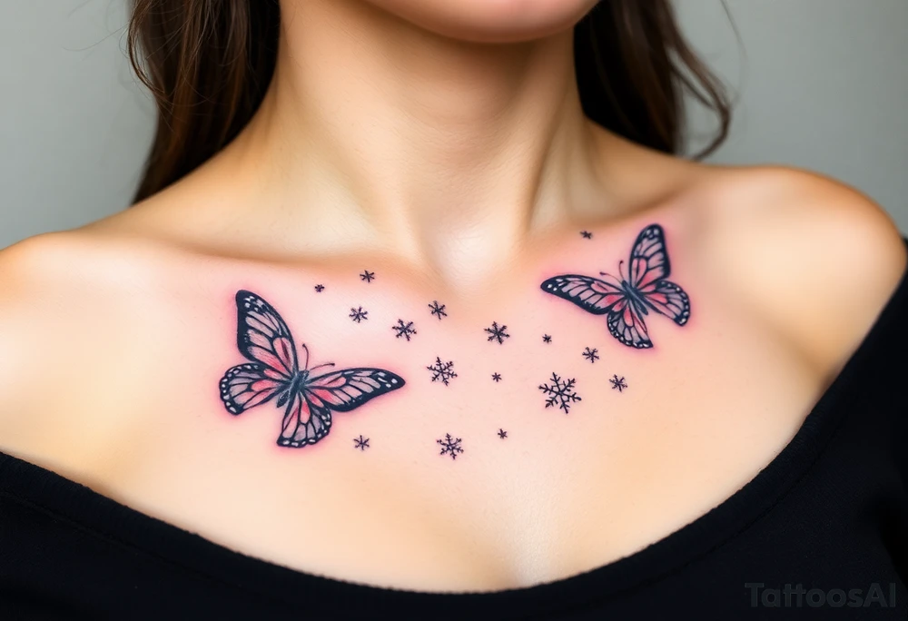 Flying butterflies with snowflakes tattoo idea