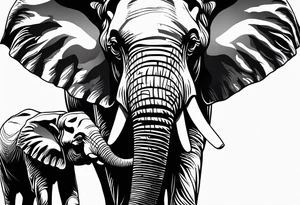 One elephant holding another elephant by a string tattoo idea