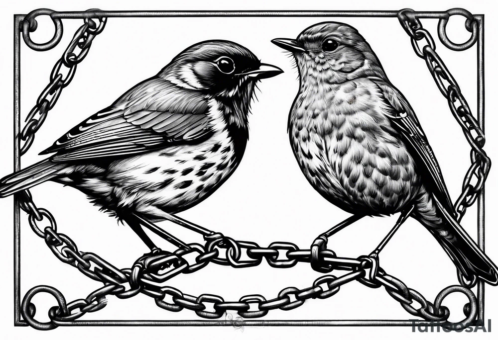 caged robin bird chained tattoo idea