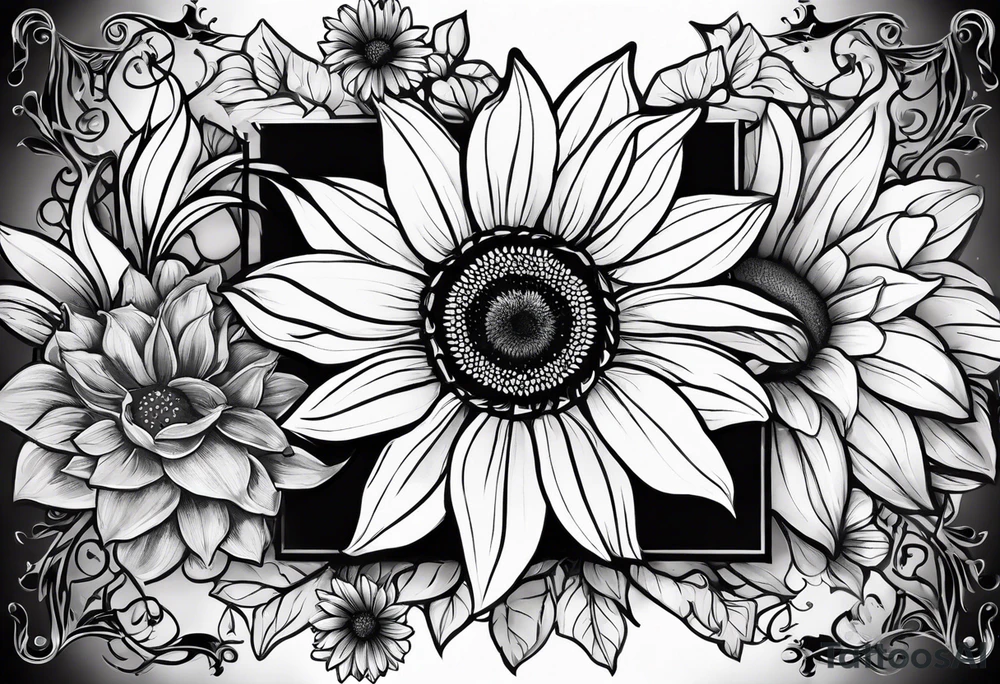 Sun Flower in the middle, Rose and Lily on top and a Gerbera daisy on the bottom tattoo idea