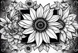Sun Flower in the middle, Rose and Lily on top and a Gerbera daisy on the bottom tattoo idea