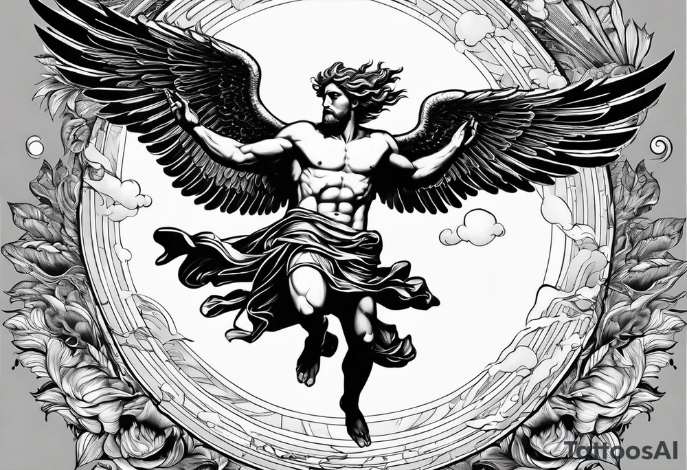 icarus greek god flying into the sun and falling down tattoo idea