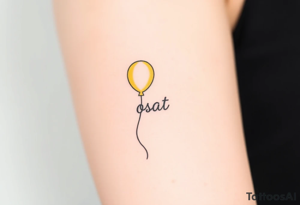 small yellow balloon without string 
with letters osaat on bicep tattoo idea