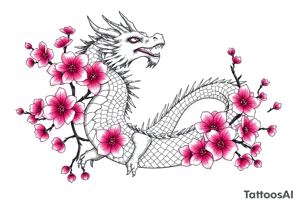 Feminine dragon w cherry blossoms tattoo idea