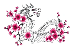 Feminine dragon w cherry blossoms tattoo idea