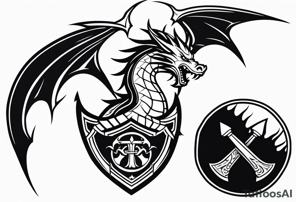 Valhalla sword shield dragon axe tattoo idea