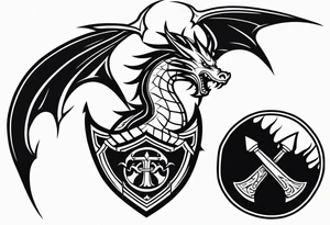 Valhalla sword shield dragon axe tattoo idea